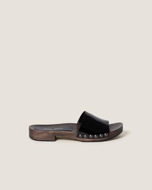 Miu Miu Leather Sandals With Wooden Clog - Black