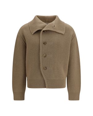 Dries Van Noten Buttoned High-Neck Cardigan Champagne - Natural