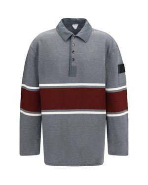 Bottega Veneta Oversized Cotton Striped Polo Shirt - Grey