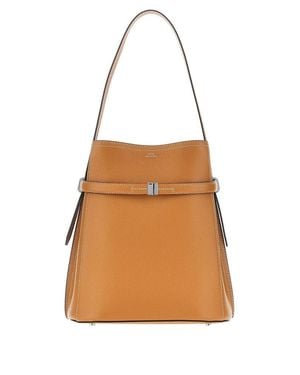 TOTEME Grained Leather Belted Bucket Bag - Brown