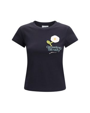 Ganni Embroidered T-Shirt - Blue