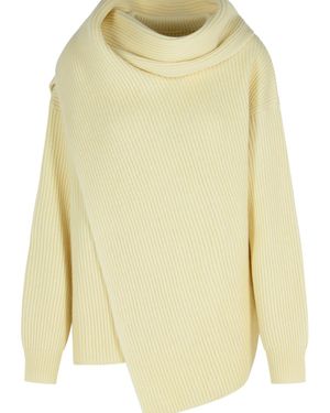 Jil Sander Ivory Wool Scarf Sweater - Yellow