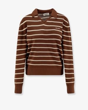 Miu Miu Striped Cotton Polo Shirt - Brown