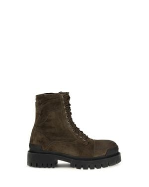 Balenciaga Combat Strike Waxed Suede Calf Leather Boots - White