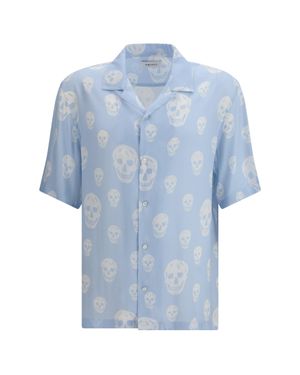 McQueen Skull-Printed Hawaiian Shirt - Blue