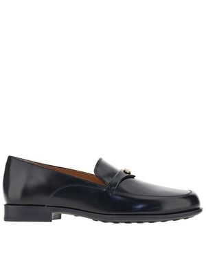 Tod's Leather Loafers With Logo Medal 36 - Blue