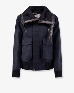 Sacai Herringbone Wool Padded Bomber - Blue