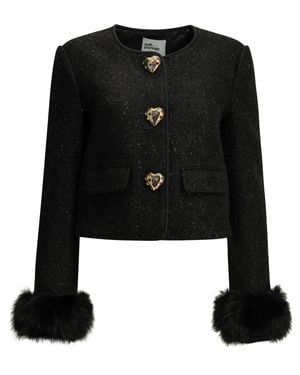 Self-Portrait Bouclé Blazer - Black