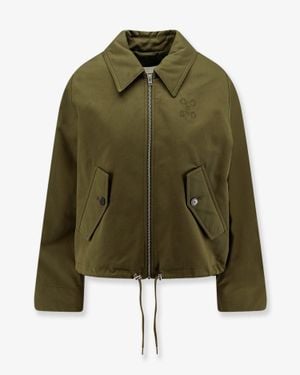 Closed Cotton Jacket With Logo Embroidery - Green
