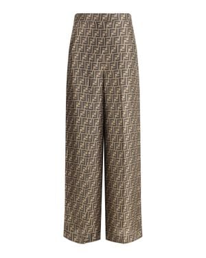 Fendi Monogram Pattern Silk Trousers - Natural