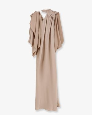 ACTUALEE Long Dress With Satin Band - Natural