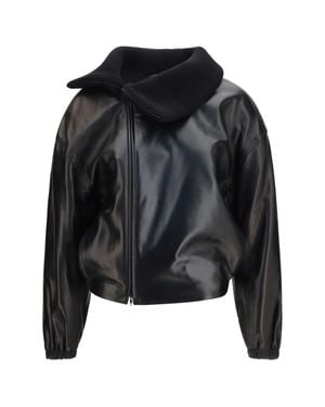 Phoebe Philo Rib Neck Leather Jacket - Black
