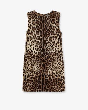 Dolce & Gabbana Dolce & Gabbana Stretch Silk Dress With Leopard Print - Natural