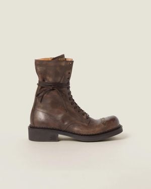 Miu Miu Leather Lace Up Ankle Boots - Brown