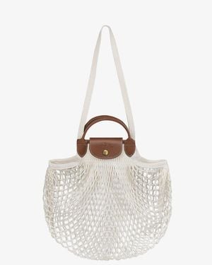 Longchamp Le Pliage Filet L Mesh And Leather Shoulder Bag - White