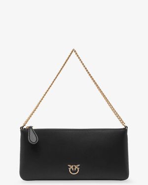 Pinko Horizontal Flat Leather Shoulder Bag - White