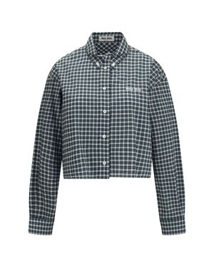 Miu Miu Checked Embroidered Shirt - Blue