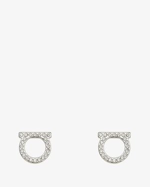 Ferragamo Gancini Crystals Brass Earrings - White