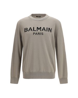 Balmain Crewneck Wool Jumper - Grey