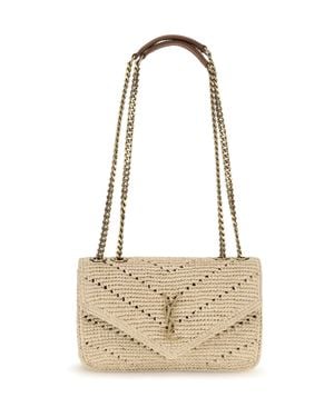 Saint Laurent Small Raffia Loulou Shoulder Bag - White