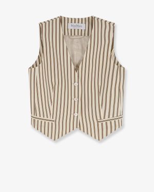 Max Mara Mxmfauno Striped Cotton And Silk Vest - White
