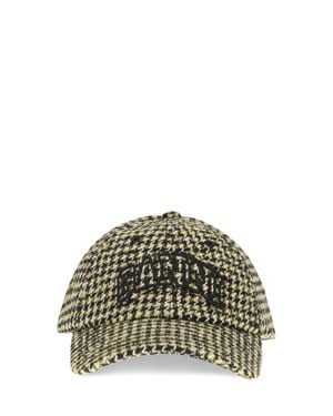 Ganni Woollen Check Cap - Yellow