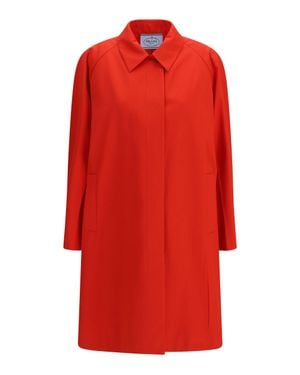 Prada Cotton Gabardine Coat With Classic Collar - Red