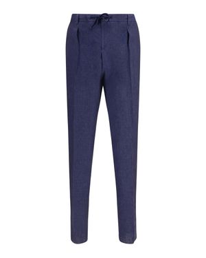 Gi Capri Linen Drawstring Pants - Blue