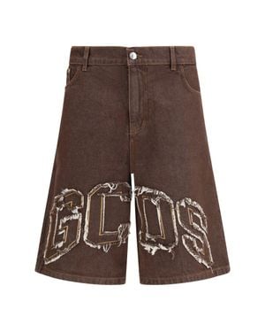 Gcds Denim Shorts Lounge Logo Dark - Brown