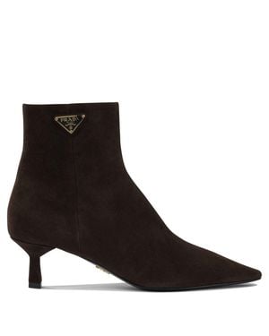 Prada Logo Leather Ankle Boots 30 Mm - Black