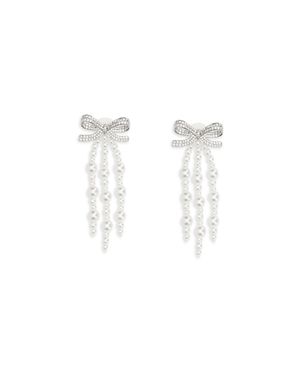 Self-Portrait Cascade Bow Earrings With Pearls - White