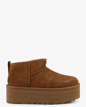 UGG Suede Shearling-Lined Platform Ankle Boots - Brown