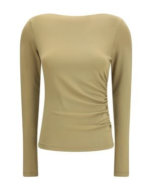 Max Mara Pure Long-Sleeve Ruched Top Deserto - Green