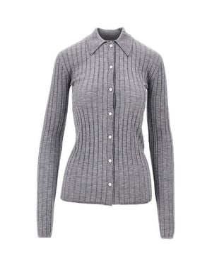 TOTEME Ribbed Cashmere And Silk Cardigan - Gray