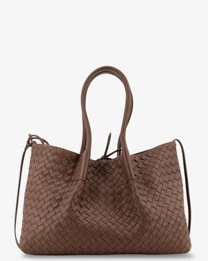 Bottega Veneta Pinacoteca Leather Handbag With Intrecciato Motif - Brown