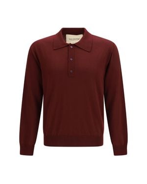 Valentino Wool Polo With Vlogo Embroidery - Red