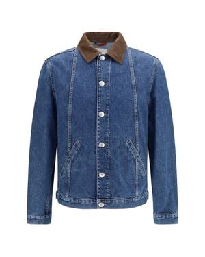 Brunello Cucinelli Denim Jacket With Suede Collar Medium - Blue