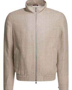 Brunello Cucinelli Silk Linen And Wool Hopsack Jacket - Brown