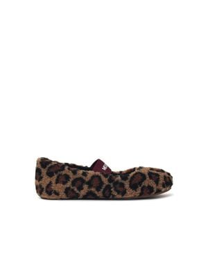 Moonboot Fleece Teddy Leather Cognac Ballet Flats - White