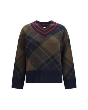 Barbour Shae Tartan Wool V-Neck Jumper Tartan - Blue