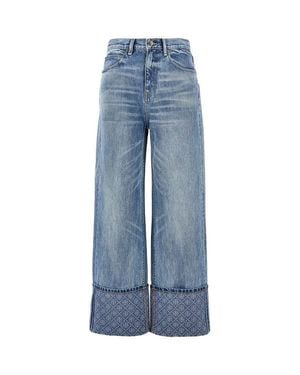 Tory Burch Straight Leg Jeans With T Monogram Motif - Blue