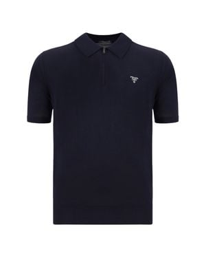 Prada Virgin Wool Polo Shirt Nero - Blue