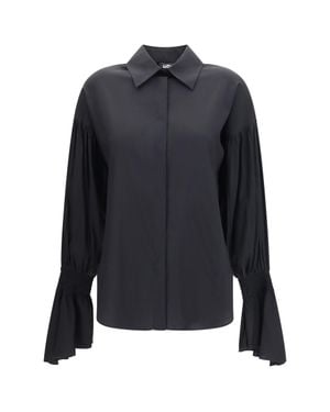 Ella Silk-Blend Bell Sleeve Shirt - Blue