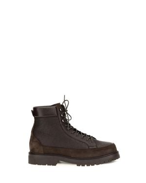 Brunello Cucinelli Lace-Up Deer Leather And Suede Ankle Boots - White