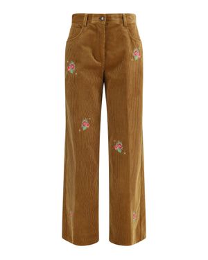 forte_forte Forte_Forte Velvet Trousers With Embroidered Bouquets - Natural