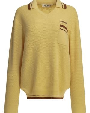 Miu Miu Polo Jumper With Logo - Yellow