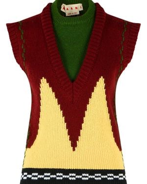 Marni M-Block Inlaid Wool Vest - Yellow
