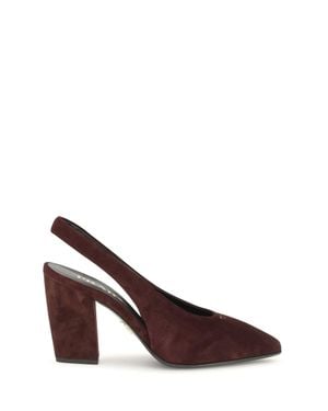 Prada Slingback Suede Court Shoes Bordeaux - Brown
