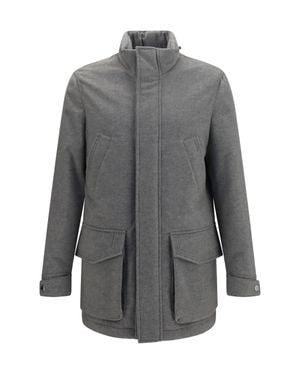 Brunello Cucinelli Jacket Cashmere Zip And Buttons - Grey