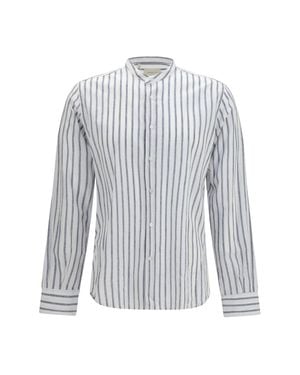 Brooksfield Shirt Spread Collar Cotton-Linen - White
